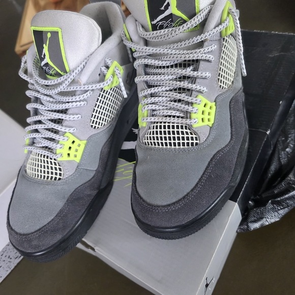 Jordan 4's Retro Neons                     Men's Gray and Neon Green Sneakers - Picture 3 of 8
